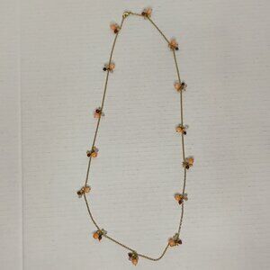 Gently Worn Glass and Wood Bead Necklace – Gold Tone – 17”